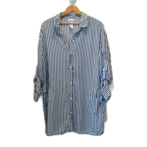Tommy Bahama Tops - Tommy Bahama Women's Size XL Chambray Nautical Striped Boyfriend Cover Up Shirt